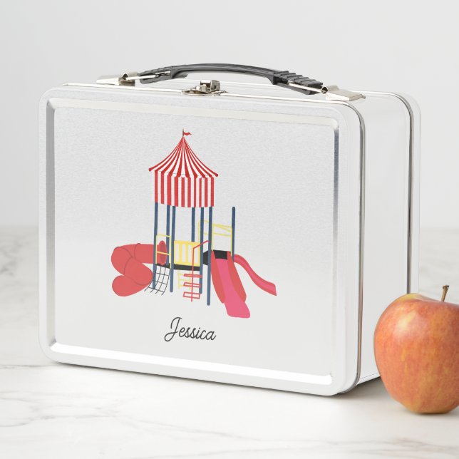 Kids Colourful Playground Custom Name Metal Lunch Box (In Situ)