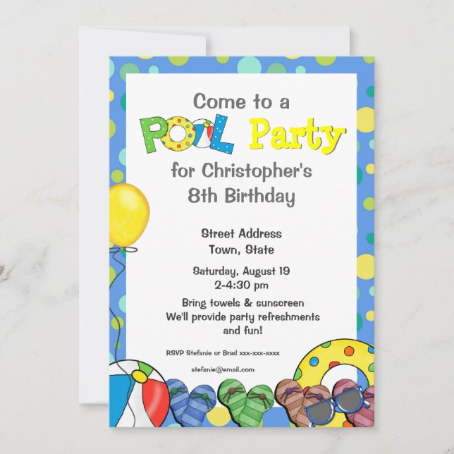 Kids' Colourful Pool Party Invitation (Front)