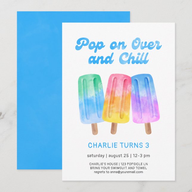 Kids Colourful Popsicle Summer Boy 3rd Birthday Invitation (Front/Back)