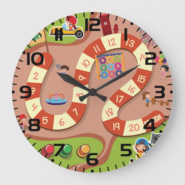 Kids Colourful Race Track Board Game Large Clock (Front)