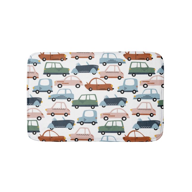 Kids Colourful Retro Car and Truck Pattern Bath Mat (Front)
