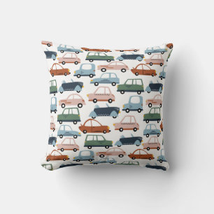 Kids Colourful Retro Car and Truck Pattern Cushion