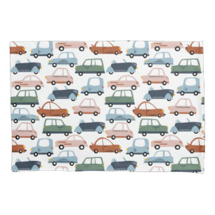 Kids Colourful Retro Car and Truck Pattern Pillowcase