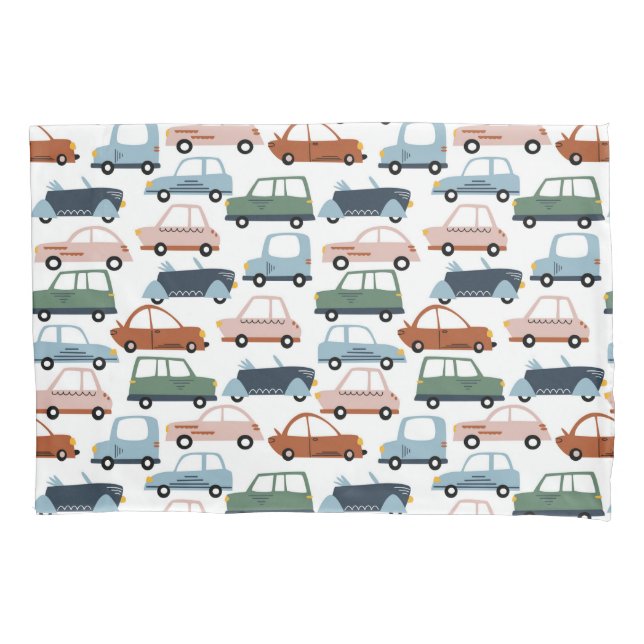 Kids Colourful Retro Car and Truck Pattern Pillowcase (Front)