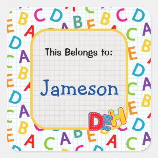 Kids colourful school pattern square sticker