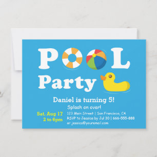 Kids Colourful Splash Birthday Backyard Pool Party Invitation