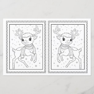 Kids Colouring Reindeer Paper Christmas Card