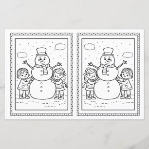 Kids Colouring Snowman Paper Christmas Card 