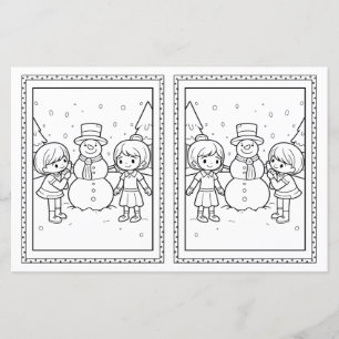 Kids Colouring Snowman Paper Christmas Card