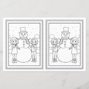 Kids Colouring Snowman Paper Christmas Card 