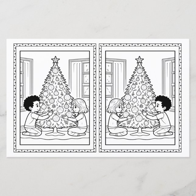 Kids Colouring Tree Paper Christmas Card Template (Front)