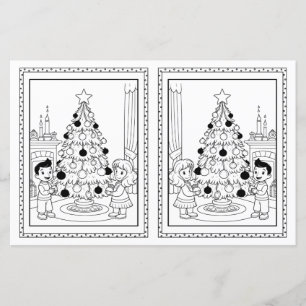 Kids Colouring Tree Paper Christmas Card Template