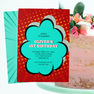 Kid's Comic Book 1st Birthday Party Invitation