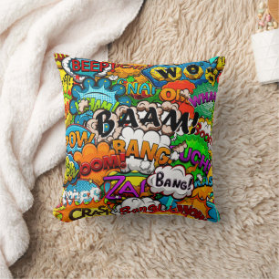 Kids Comic Book Speech Bubbles Cushion