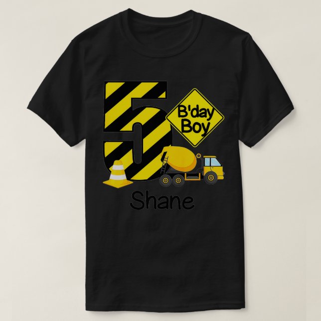 Kids Construction 5th Birthday Shane Boys 5 Years  T-Shirt (Design Front)