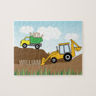 Kids Construction Backhoe and Dump Truck Jigsaw Puzzle