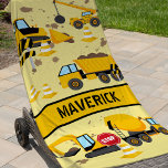 Kids Construction Boys Digger Custom Beach Towel<br><div class="desc">Bringing joy and learning to your son's bath time has never been easier! With a personalised towel featuring cartoon illustrations of a construction site, your son will be sure to smile the next time he wraps himself up in it. Not only will a personalised beach towel with his name on...</div>