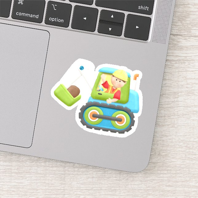  Kids Construction Bulldozer Die Cut Sticker Decal (Detail)