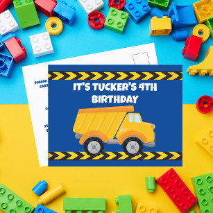 Kids Construction Dump Truck Blue Birthday Party Postcard