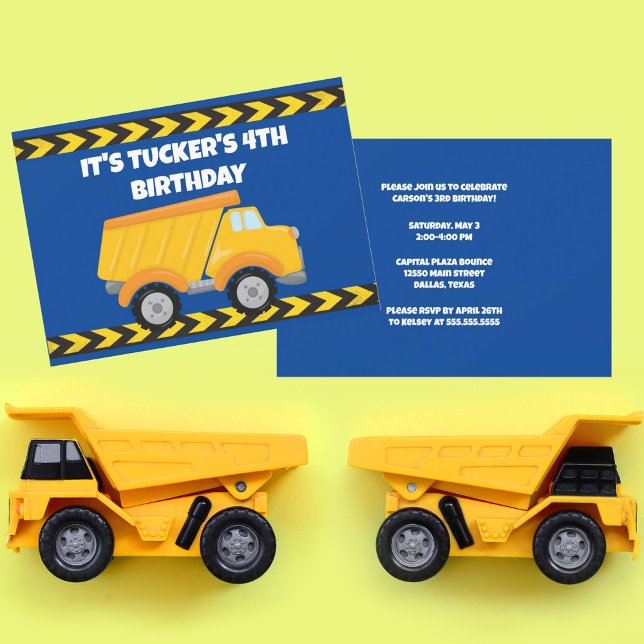 Kids Construction Dump Truck Boys Birthday Party Invitation (Creator Uploaded)