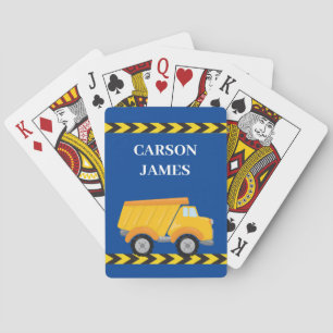 Kids Construction Dump Truck Custom Blue Boys Name Playing Cards