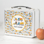 Kids Construction Dump Trucks Pattern Personalised Metal Lunch Box<br><div class="desc">Kids Construction Dump Trucks Pattern Personalised Lunch Box. Cute lunch box for your truck-loving kid! Featuring hand-drawn construction trucks. (Trucks designed by syarifahbrit)</div>