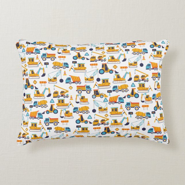 Kids Construction Dump Trucks Vehicle Pattern Decorative Cushion (Front)