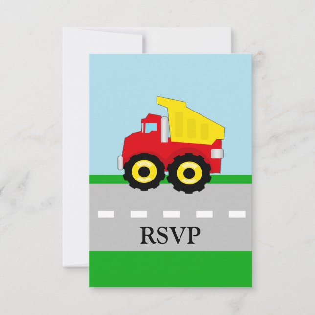 Kids Construction Dumptruck Matching RSVP Card (Front)