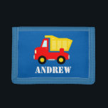 Kids construction dumptruck wallet for boys<br><div class="desc">Kids construction vehicle dumptruck wallet for boys. Personalizable name. Cute Birthday or Christmas gift idea for children Personalised present with name or monogram initials. Toy dump truck vector art.</div>