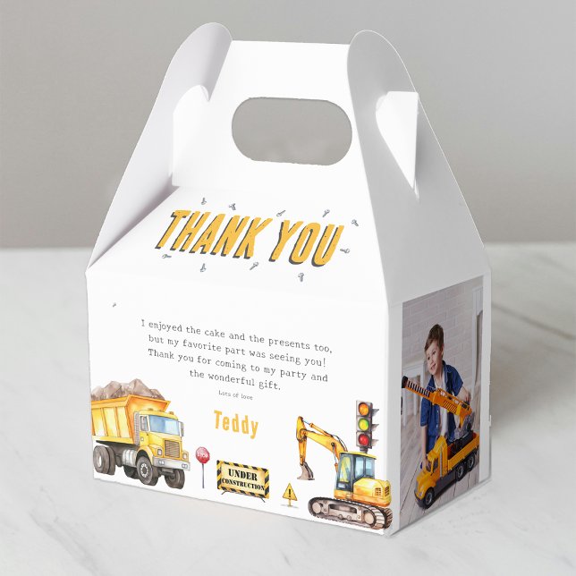 Kids Construction Photo Birthday Party Thank You Favour Box (Creator Uploaded)