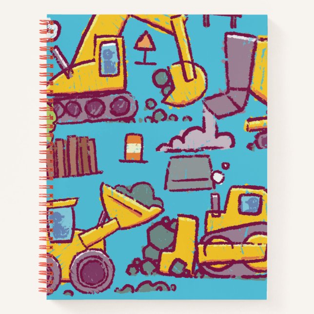 Kids Construction Themed Spiral Notebook (Front)