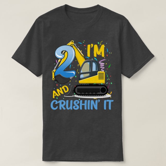 Kids Construction Truck 2nd Birthday Boy 2 Year Ol T-Shirt (Design Front)