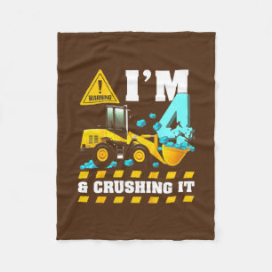 Kids Construction Truck 4th Birthday Boy 4 Fleece Blanket