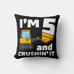 Kids Construction Truck 5th Birthday Boy 5 Year O Cushion