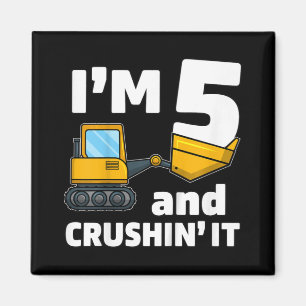 Kids Construction Truck 5th Birthday  Boy 5 Year O Magnet