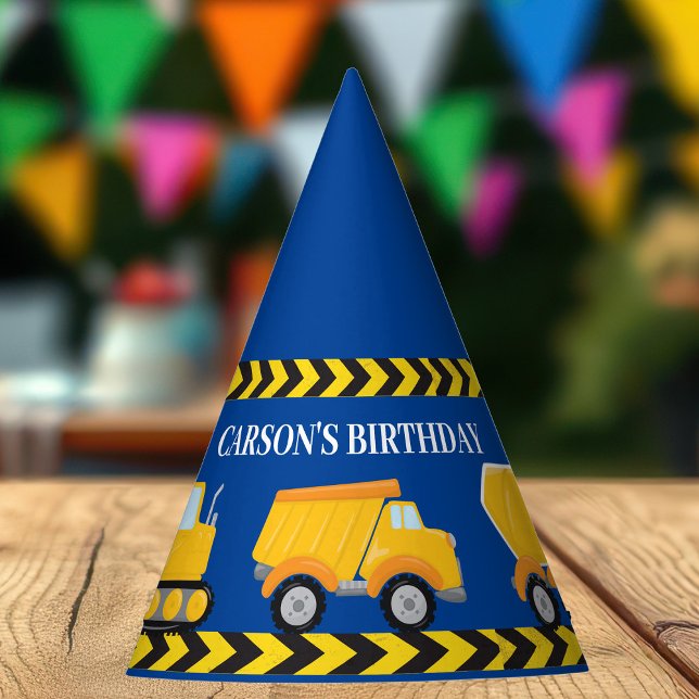 Kids Construction Truck Custom Blue Birthday Party Hat (Creator Uploaded)