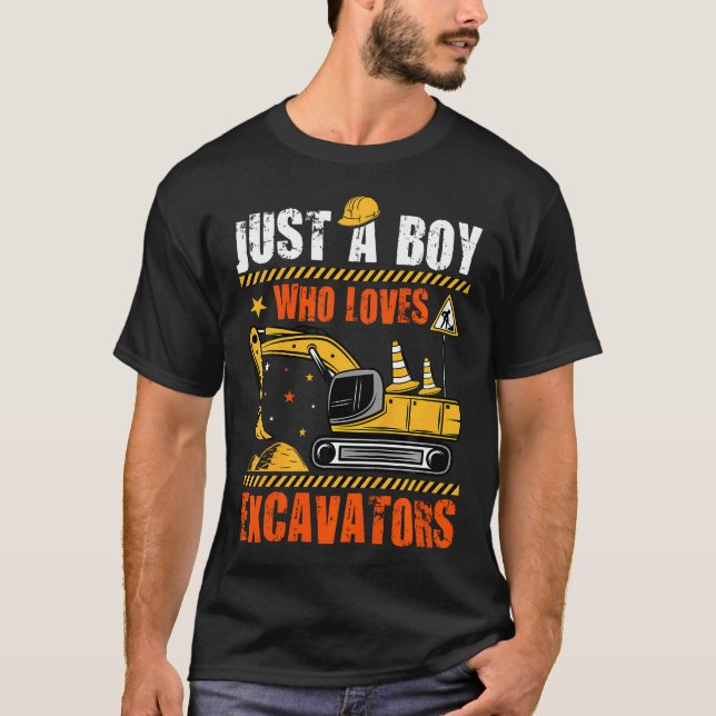 Kids Construction Truck Just A Boy Who Loves Excav T-Shirt (Front)