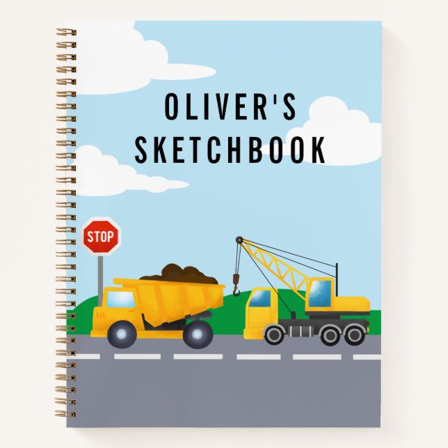 Kid's Construction Truck Theme Sketchbook Notebook (Front)