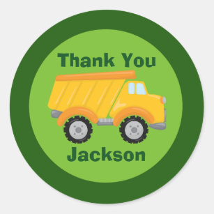 Kids Construction Truck Vehicle Birthday Thank You Classic Round Sticker