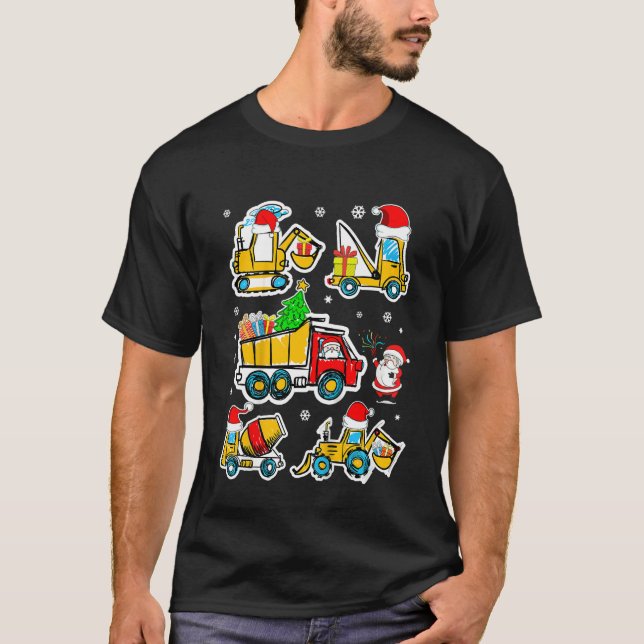Kids Construction Vehicle Christmas Crane Truck Sa T-Shirt (Front)