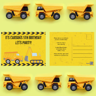 Kids Construction Vehicle Custom Birthday Party Postcard