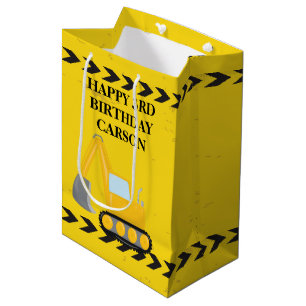 Kids Construction Vehicle Custom Boys Birthday Medium Gift Bag