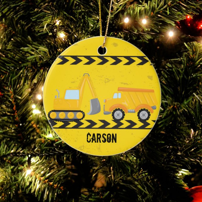 Kids Construction Vehicle Custom Boys Christmas Ceramic Ornament (Creator Uploaded)
