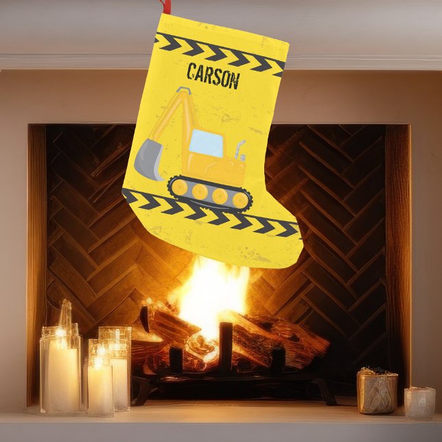 Kids Construction Vehicle Custom Boys Name Yellow Small Christmas Stocking (Creator Uploaded)