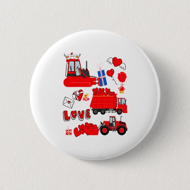 Kids Construction Vehicle Valentine Crane Truck Cu 6 Cm Round Badge (Front)
