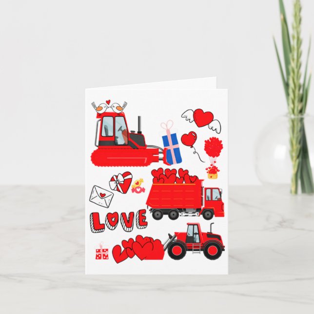 Kids Construction Vehicle Valentine Crane Truck Cu Card (Front)