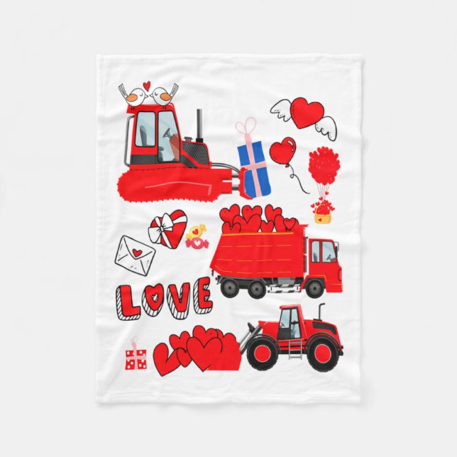 Kids Construction Vehicle Valentine Crane Truck Cu Fleece Blanket (Front)