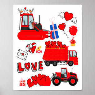 Kids Construction Vehicle Valentine Crane Truck Cu Poster
