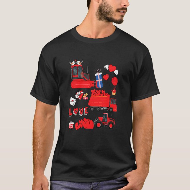 Kids Construction Vehicle Valentine Crane Truck Cu T-Shirt (Front)