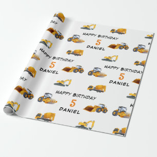Kids Contruction vehicle Personalised Birthday Wrapping Paper